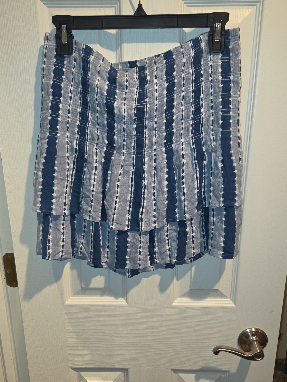 Rip Curl Blue and White Striped Tiered Mini Skirt